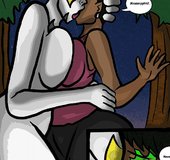 Big-boobed females fuck around in the dark woods