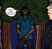 Folks strategize after a surreal evening experience