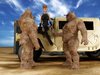 Pussy walloped in the desert by two monsters