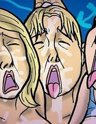Huge facials for slutty strippers after group sex