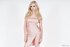 Tiny long-haired blondie shows her beautiful pink dress