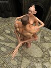 Weird chick with flipper feet fucks muscled man