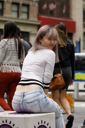 Chesty teen teases in public