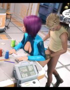 Purple haired chick loses consciousness