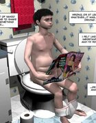 Young boy reads porn on the toilet 