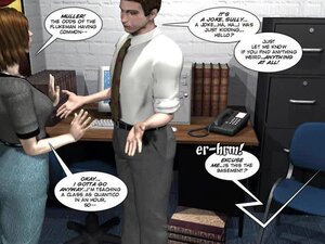 Man's discussion with chesty office girl