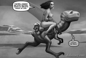 Chesty knockout rides dinosaur