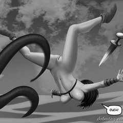 Bombshell escapes a tentacled beast. - BDSM Art Collection - Pic 4