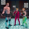 Red-haired fighter battles muscled man. The Paradise Cruise Adventure