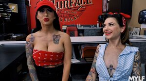 Brunettes share cock at tattoo shop - XXX Dessert - Picture 2