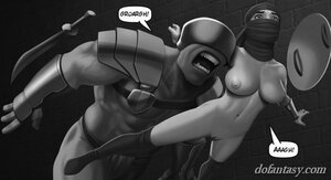Nude hottie puts sword