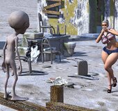 Hot babe with big tits encounters strange alien