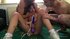 Petite young blondie deep throated and dicked in threesome