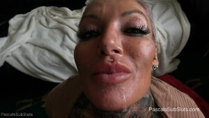Tattooed busty blondie gets ass destroyed with huge dick