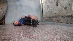 Gagged brunette slave tied and humiliated
