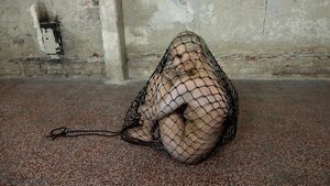 Naughty blonde sub put in the net and gets pussy fucked