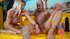 Tattooed blonde chick and her boyfriend play with huge dildo