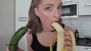 Pretty petite chick loves vegetable sex