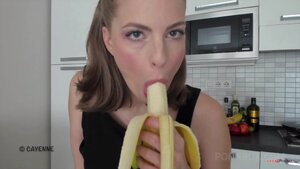 Horny blonde chick gets hot vegetable fuck in the kitchen