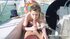 Pretty blonde stiffed with bone outdoors