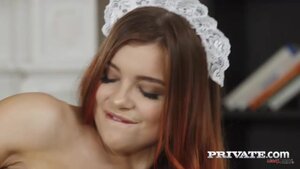 Cute redhead maid ass-fucked by household