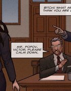 Big boobs brunette gains a suit at law, without knowing about consequences.
