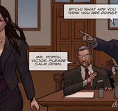 Big boobs brunette gains a suit at law, without knowing about consequences.