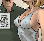 Big tits blonde chick examined attentively by fat pervert. Family Nightmare