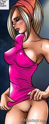 Busty blonde slut puts on her pink dress and goes to have a smoke. Double