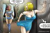 Big tits blonde runs away being hunted by redhead officer in uniform.
