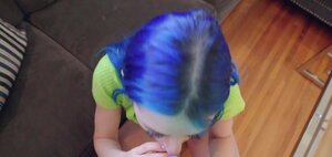Petite blue-haired girl needs to get pussy banged