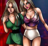 Two blonde twin sisters drink in the club and have a talk. Double Crossed