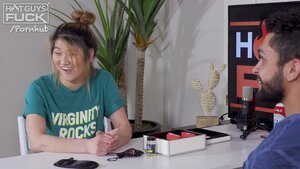 Asian chick with perky tits tries the tattooed stud's dick