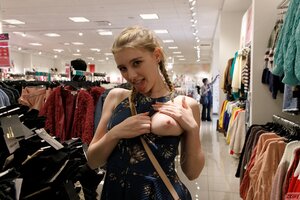 Innocent blonde teen teases with big boobs and sheer top