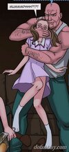 Young busty girl with two ponytails caught by muscular dude. Snatcher