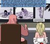 Restrained and gagged blonde with dildo in pussy watches her friends.