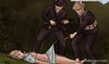 Unconscious blonde nurse thrown out of the car and found by two soldiers.