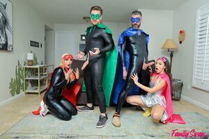 Cosplay foursome with horny blonde and brunette