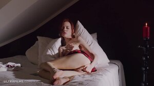 Skinny redhead teen showing red pussy