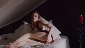 Hot redhead teen showing skinny pussy