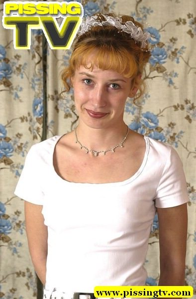 Girl pissing. Blonde teen in white dress ex - XXX Dessert - Picture 2