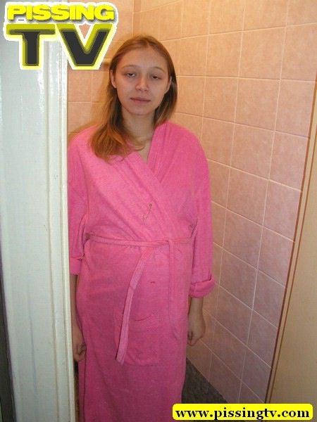 Pregnant Tits Bathrobe - Pee. Pregnant teen in pink dress-gown piss - XXX Dessert - Picture 1