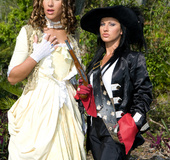 Sexparty. Two girls with guns in outdoor countryside foursome and anal.