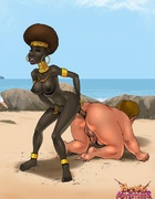 Cartoon porno. Ebony bitch dominates a fat white shipwreck victim.